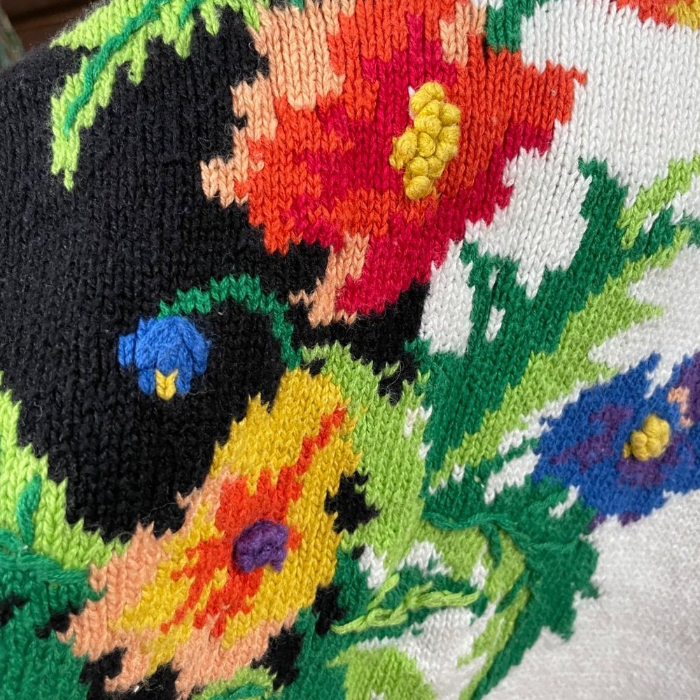 Vintage 80s Tiara International Floral Bouquet Knitted Sweater Shirt Blouse Sz S - Picture 5 of 11